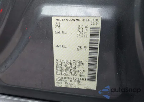2015 Nissan Altima 2.5 S from USA, damaged, VIN 1N4AL3AP4FN371463